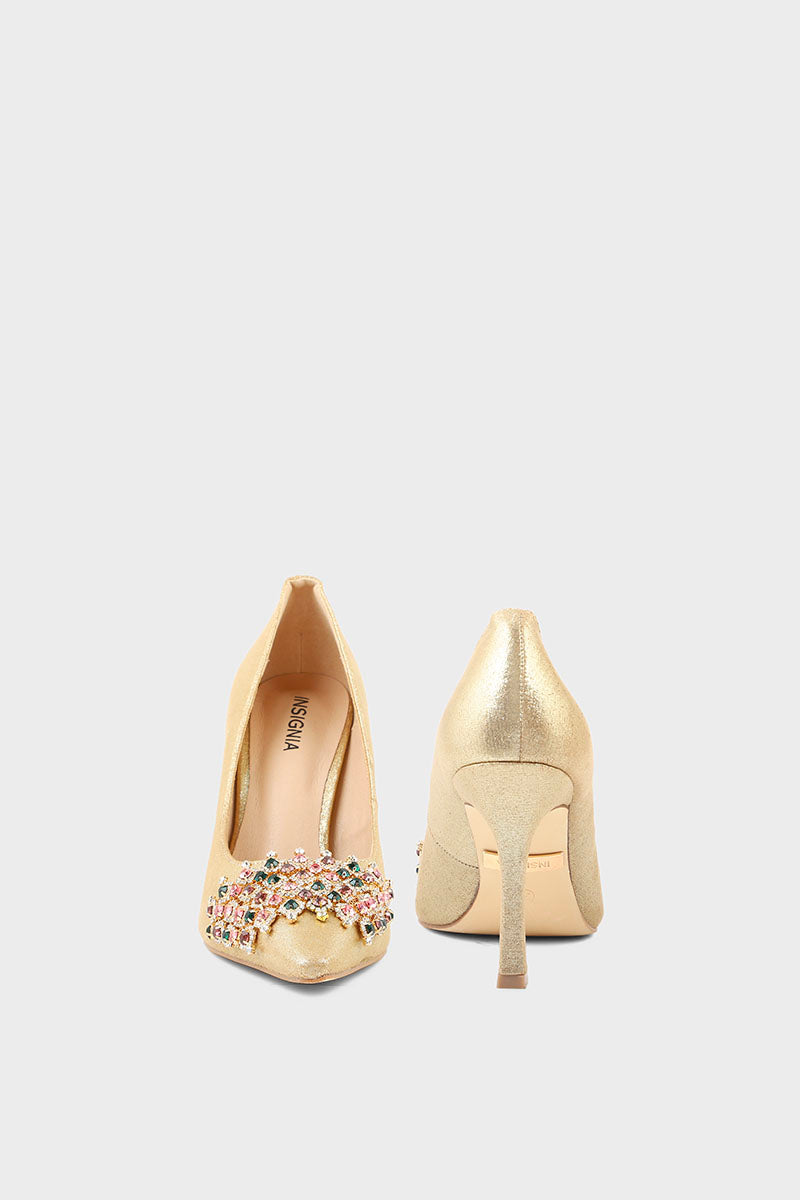 Party Wear Court Shoes I44476-Golden