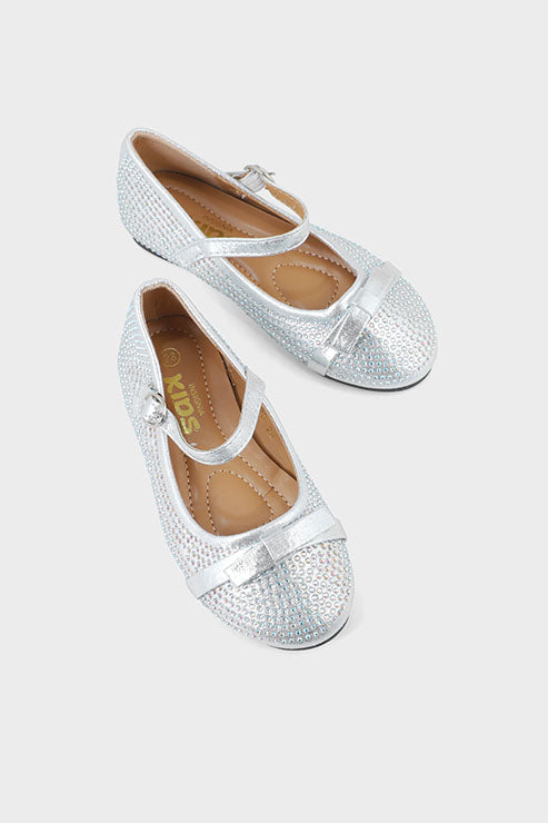 Girls Party Wear Pumps Q10038-Silver